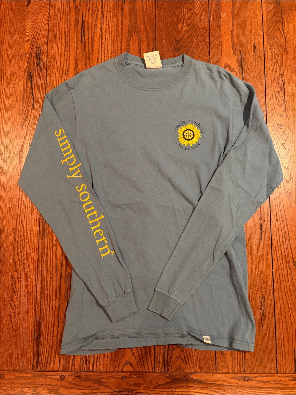 Simply Southern Slate Blue Long-Sleeve Tee with Yellow Logo